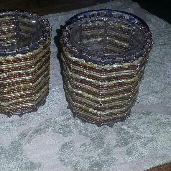 VINTAGE BEADED AND METAL AND GLASS CANDLE - Picture 2 of 7
